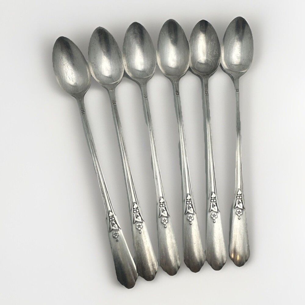 Vintage Simeon L & George H Rogers Oneida Ltd Silverplate Iced Tea Spoons Set 6